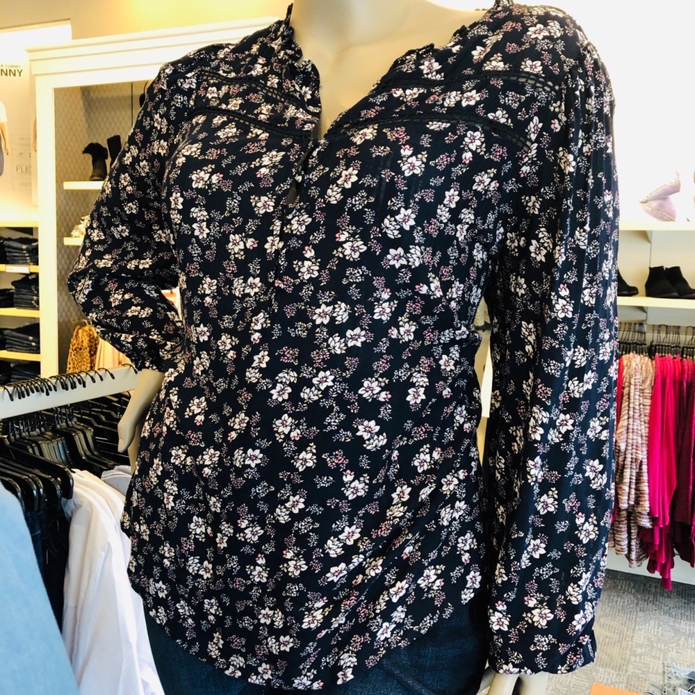 LB Peasant Style Top Navy w/Floral Print 14/16